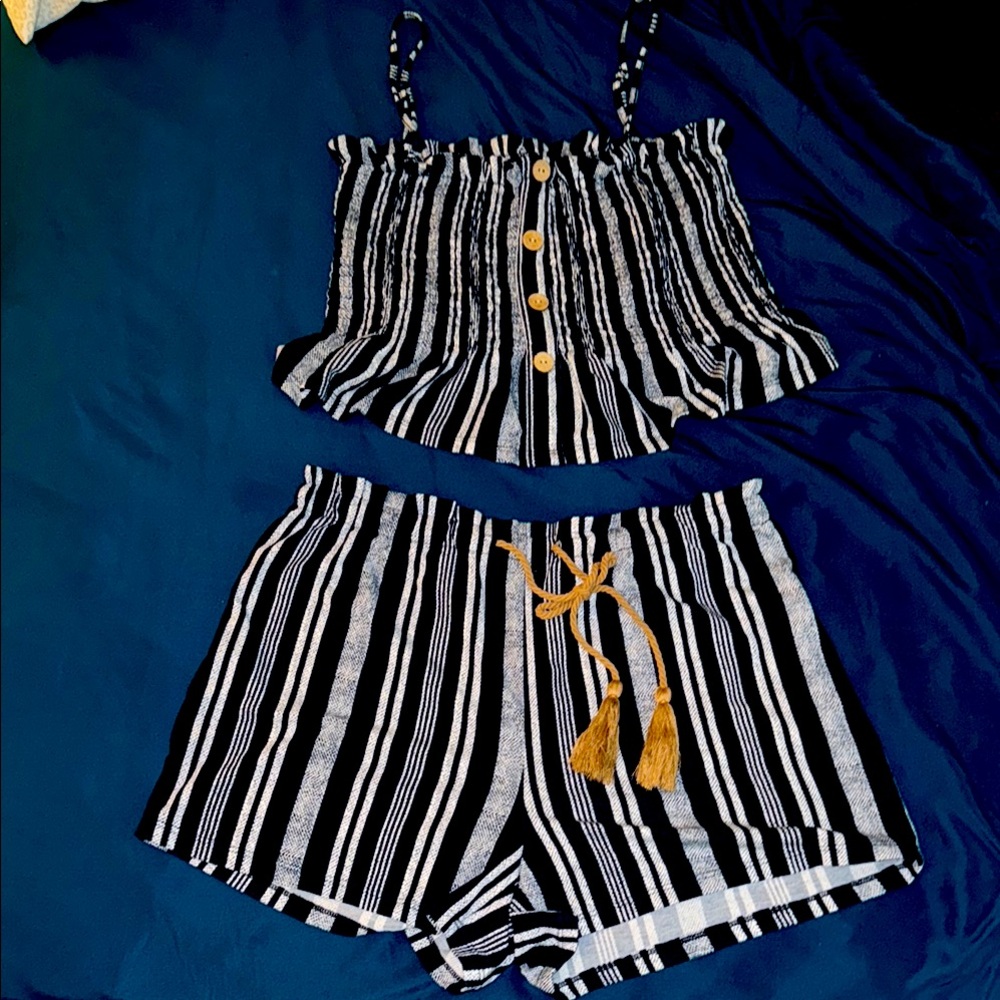 Striped Black and White Two-Piece Set